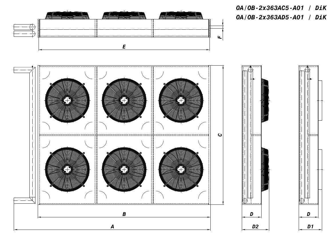 OA/OB-2X363AC1-A01 dimension drawing